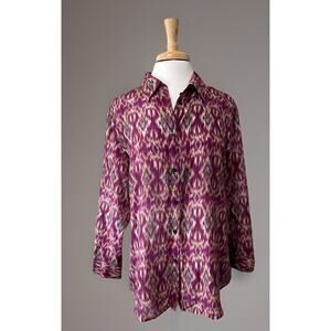 Ralph Lauren Women's XL Cotton Silk Button Down Shirt Lightweight Boho Indie